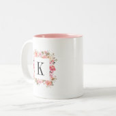 Romantic Blush Bloom Floral Monogram Tweekleurige Koffiemok (Voorkant links)