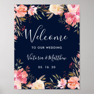 Romantic Blush Bloom Floral Wedal Welcome Sign Poster