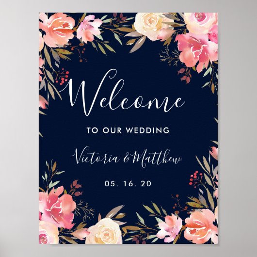 Romantic Blush Bloom Floral Wedal Welcome Sign Poster (Voorkant)