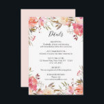 Romantic Blush Bloom Floral Wedding Details Kaart<br><div class="desc">Deze Romantic Blush Bloom Wedding Details Card is voorzien van een schilderende waterverf bloemen in zwart roze en witte,  olijfgroene loof met handgeschreven letters. Voor meer geavanceerde aanpassing van dit ontwerp,  te klikken gelieve de knoop "aanpassen". Overeenkomende objecten zijn ook beschikbaar.</div>
