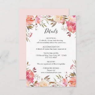 Romantic Blush Bloom Floral Wedding Details Kaart
