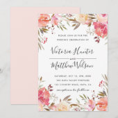 Romantic Blush Bloom Floral Wedding Invitation Kaart (Voorkant / Achterkant)
