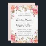 Romantic Blush Bloom Floral Wedding Invitation Kaart<br><div class="desc">Deze Romantische Blush Bloom Wedding Invitation toont de geverfde waterverf bloemen in een blote roze en witte,  olijfgroene loof met handgeschreven letters. Voor meer geavanceerde aanpassing van dit ontwerp,  te klikken gelieve de knoop "aanpassen". Overeenkomende objecten zijn ook beschikbaar.</div>