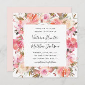 Romantic Blush Bloom Floral Wedding Invitation Kaart (Voorkant / Achterkant)