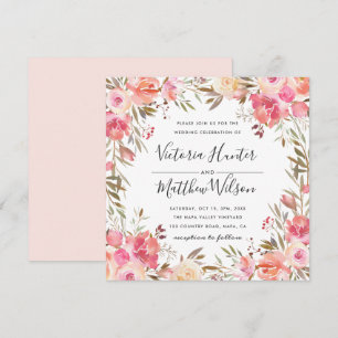 Romantic Blush Bloom Floral Wedding Invitation Kaart