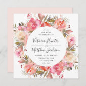 Romantic Blush Bloom Floral Wedding Invitation Kaart (Voorkant / Achterkant)