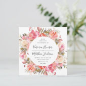 Romantic Blush Bloom Floral Wedding Invitation Kaart (Staand voorkant)