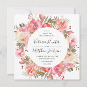 Romantic Blush Bloom Floral Wedding Invitation Kaart (Voorkant)