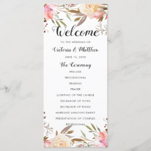 Romantic Blush Bloom Floral Wedding Programme Programmakaart