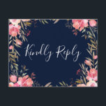 Romantic Blush Bloom Floral Wedding RSVP | marine Uitnodiging Briefkaart<br><div class="desc">Dit Romantische Blush Bloom Wedding RSVP-Briefkaart is voorzien van geverfde waterverf bloemen in een blote roze en witte,  olijfgroene foliage met handgeschreven letters. Voor meer geavanceerde aanpassing van dit ontwerp,  te klikken gelieve de knoop "aanpassen". Overeenkomende objecten zijn ook beschikbaar.</div>