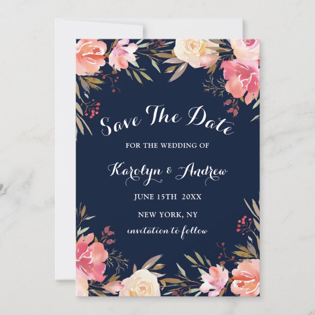 Romantic Blush Bloom Floral Wedding Save the Date (Voorkant)