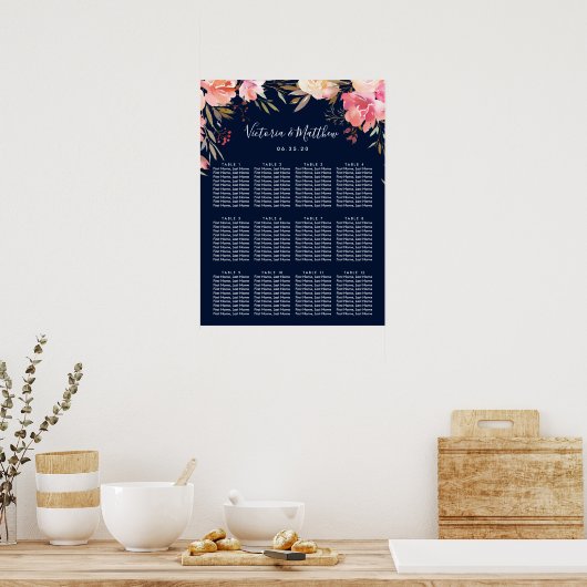Romantic Blush Bloom Floral Wedding Seating Chart Poster (Keuken)
