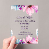 Romantic Blush & Blue Wedding Invitation Acryl Uitnodigingen (Insitu (Draagbaar))