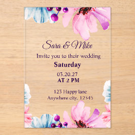 Romantic Blush & Blue Wedding Invitation Acryl Uitnodigingen