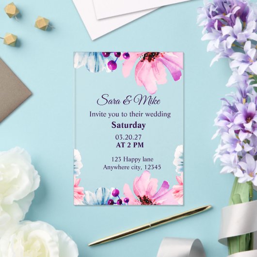 Romantic Blush & Blue Wedding Invitation Acryl Uitnodigingen (Insitu (Huwelijk))