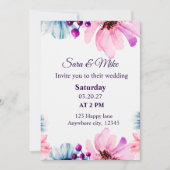 Romantic Blush & Blue Wedding Invitation Kaart (Voorkant)