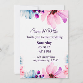 Romantic Blush & Blue Wedding Invitation Kaart