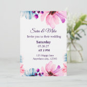 Romantic Blush & Blue Wedding Invitation Kaart (Staand voorkant)