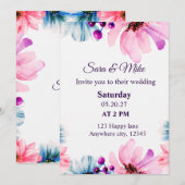 Romantic Blush & Blue Wedding Invitation Kaart (Voorkant / Achterkant)