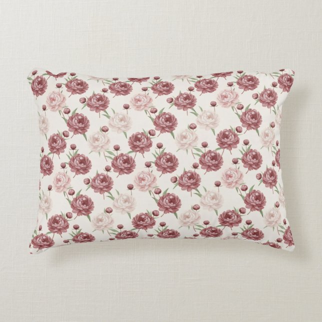 Romantic Blush & Burgundy Peony Floral Pattern Accent Kussen (Voorkant)