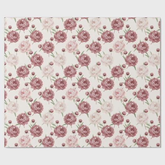 Romantic Blush & Burgundy Peony Floral Pattern Cadeaupapier (Vlak)