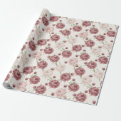 Romantic Blush & Burgundy Peony Floral Pattern Cadeaupapier (Uitgerold)