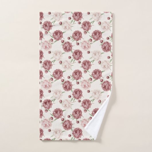 Romantic Blush & Burgundy Peony Floral Pattern Handdoek (Handdoek)