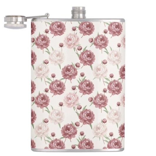 Romantic Blush & Burgundy Peony Floral Pattern Heupfles (Geopend)
