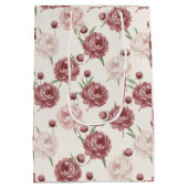 Romantic Blush & Burgundy Peony Floral Pattern Medium Cadeauzakje (Achterkant)