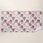 Romantic Blush & Burgundy Peony Floral Pattern Strandlaken (Voorkant)