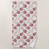 Romantic Blush & Burgundy Peony Floral Pattern Strandlaken (Voorkant)