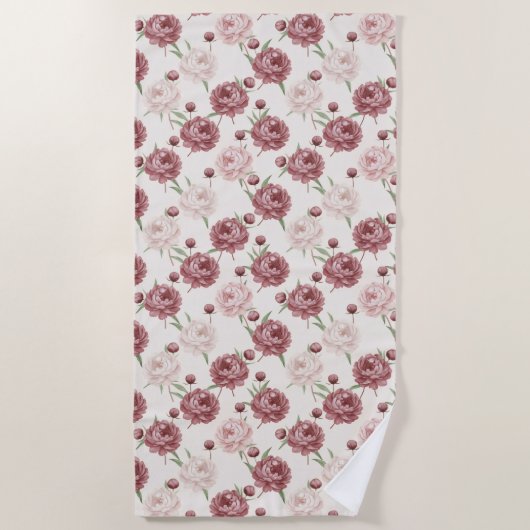 Romantic Blush & Burgundy Peony Floral Pattern Strandlaken (Voorkant)