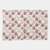 Romantic Blush & Burgundy Peony Floral Pattern Theedoek (Horizontaal)