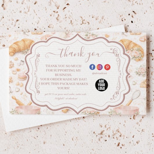 Romantic Blush Croissant Bakery Business Bedankkaart