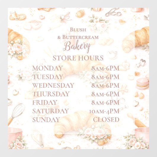 Romantic Blush Croissant Bakery Business Raamsticker (Vel)