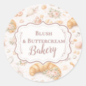 Romantic Blush Croissant Bakery Business Ronde Sticker (Voorkant)