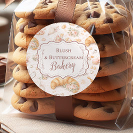 Romantic Blush Croissant Bakery Business Ronde Sticker