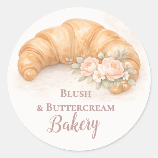 Romantic Blush Croissant Bakery Business Ronde Sticker (Voorkant)