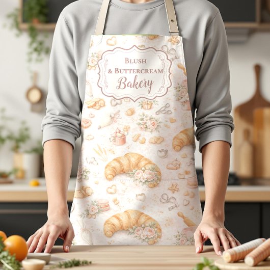 Romantic Blush Croissant Bakery Business Schort