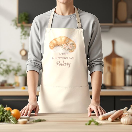 Romantic Blush Croissant Bakery Business Schort