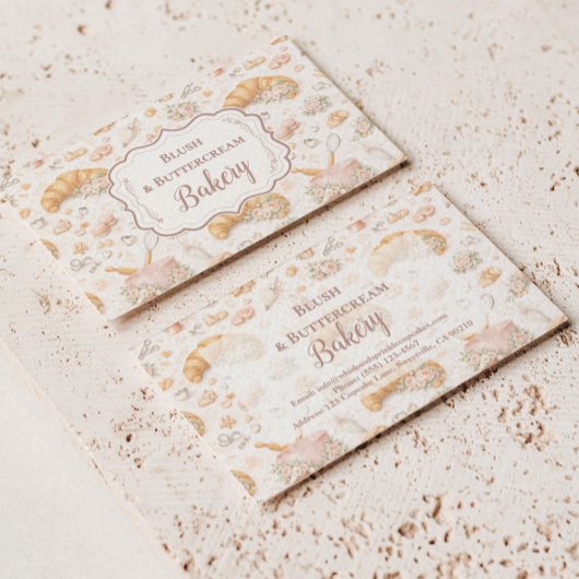 Romantic Blush Croissant Bakery Business Visitekaartje