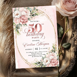 Romantic Blush Eucalyptus 50th Birthday Invitation Kaart