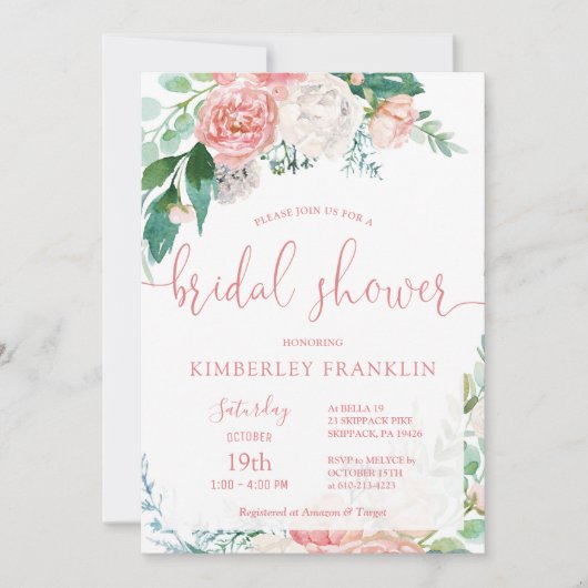 Romantic Blush Floral and Gold Vrijgezellenfeest I Kaart (Voorkant)