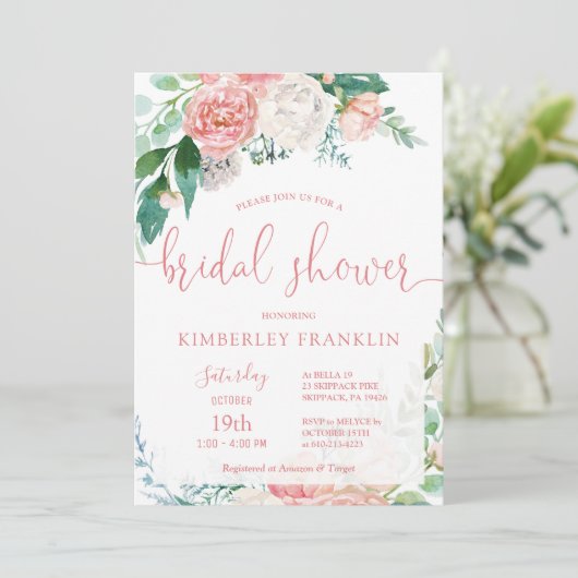 Romantic Blush Floral and Gold Vrijgezellenfeest I Kaart (Staand voorkant)