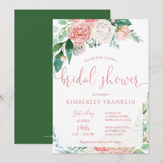 Romantic Blush Floral and Gold Vrijgezellenfeest I Kaart (Voorkant / Achterkant)