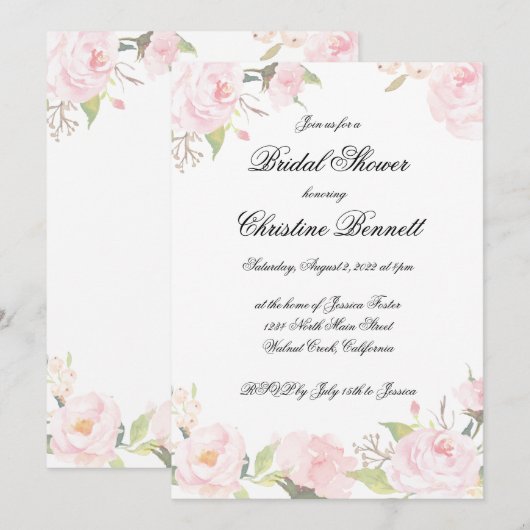 Romantic Blush Floral Birdal Shower Kaart (Voorkant / Achterkant)