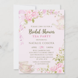 Romantic Blush Floral Bridal Shower Tea Party Kaart