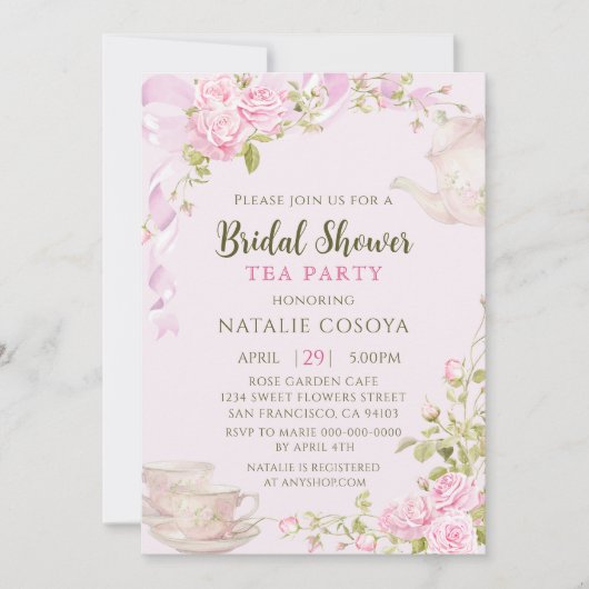 Romantic Blush Floral Bridal Shower Tea Party Kaart (Voorkant)