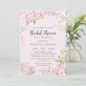 Romantic Blush Floral Bridal Shower Tea Party Kaart (Staand voorkant)