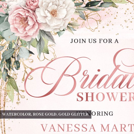 Romantic Blush Floral Greenery Gold Shower Kaart